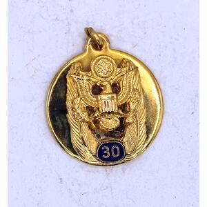 Vintage Gold Plate Enameled U.S. Army 30 Year Service Pendant